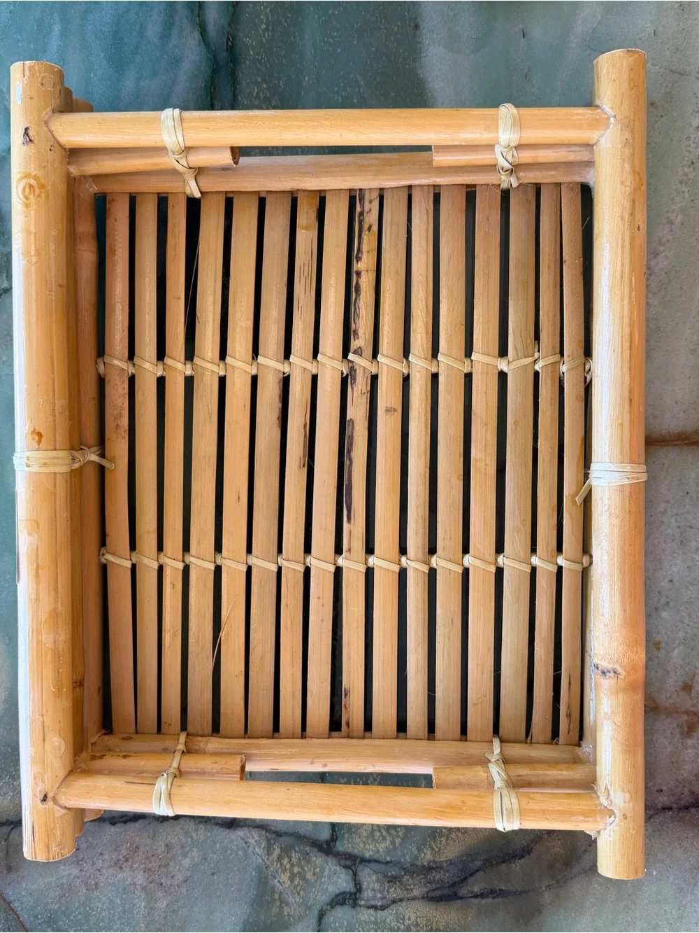 Vintage MCM Handmade Bamboo Serving Tray - Honey Tan